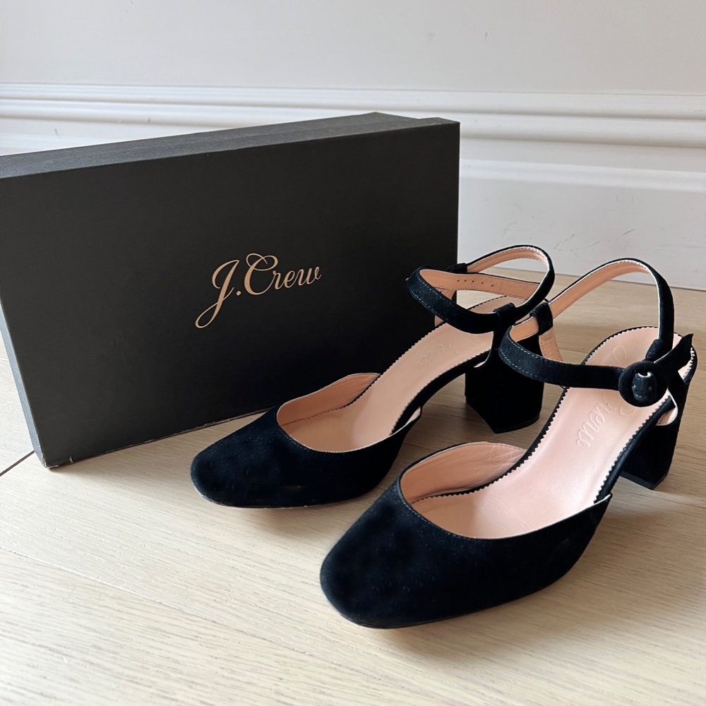 J. Crew Maisie Ankle-Strap Heels - Black Suede